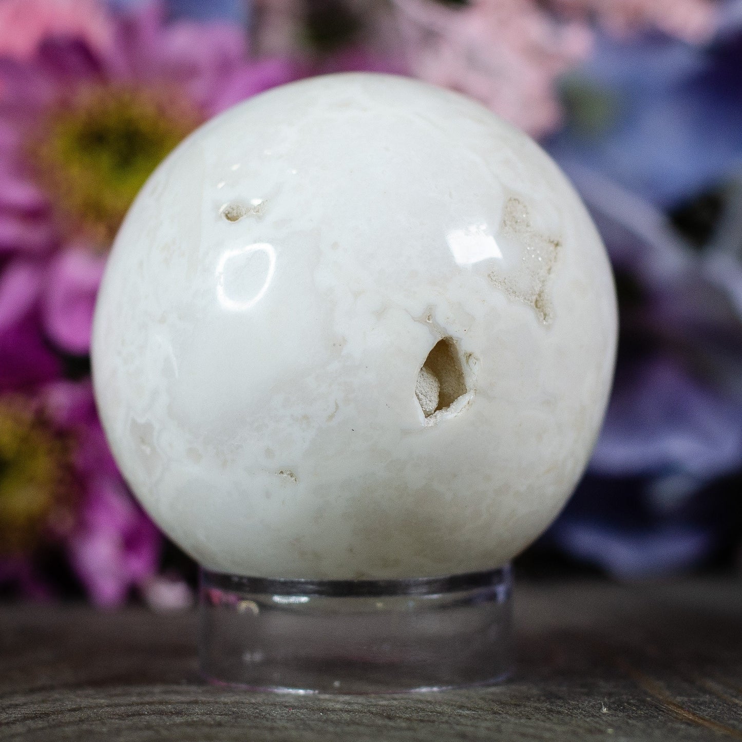 Druzy Snow Plume Agate Sphere