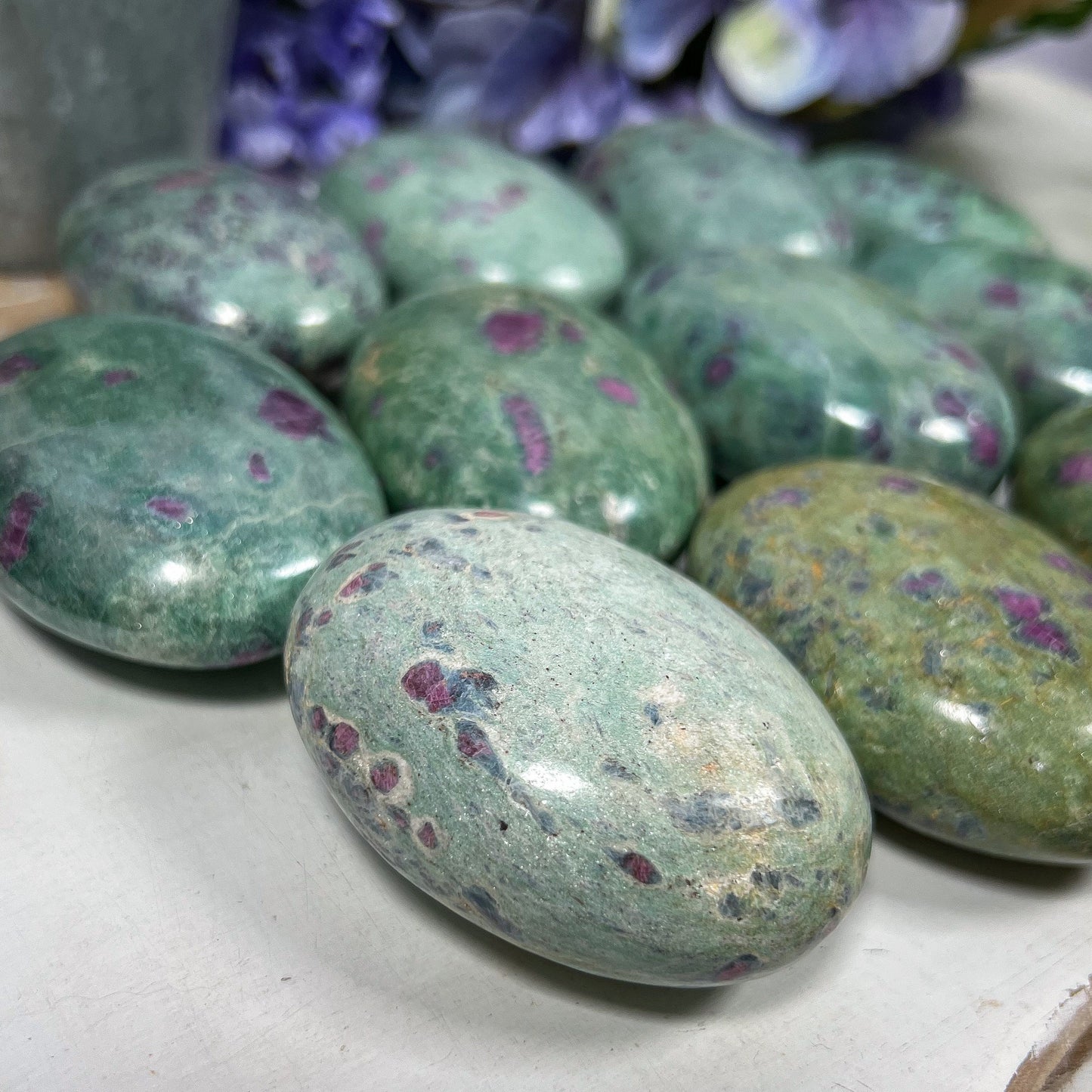 XL Ruby Fuchsite Palm Stone