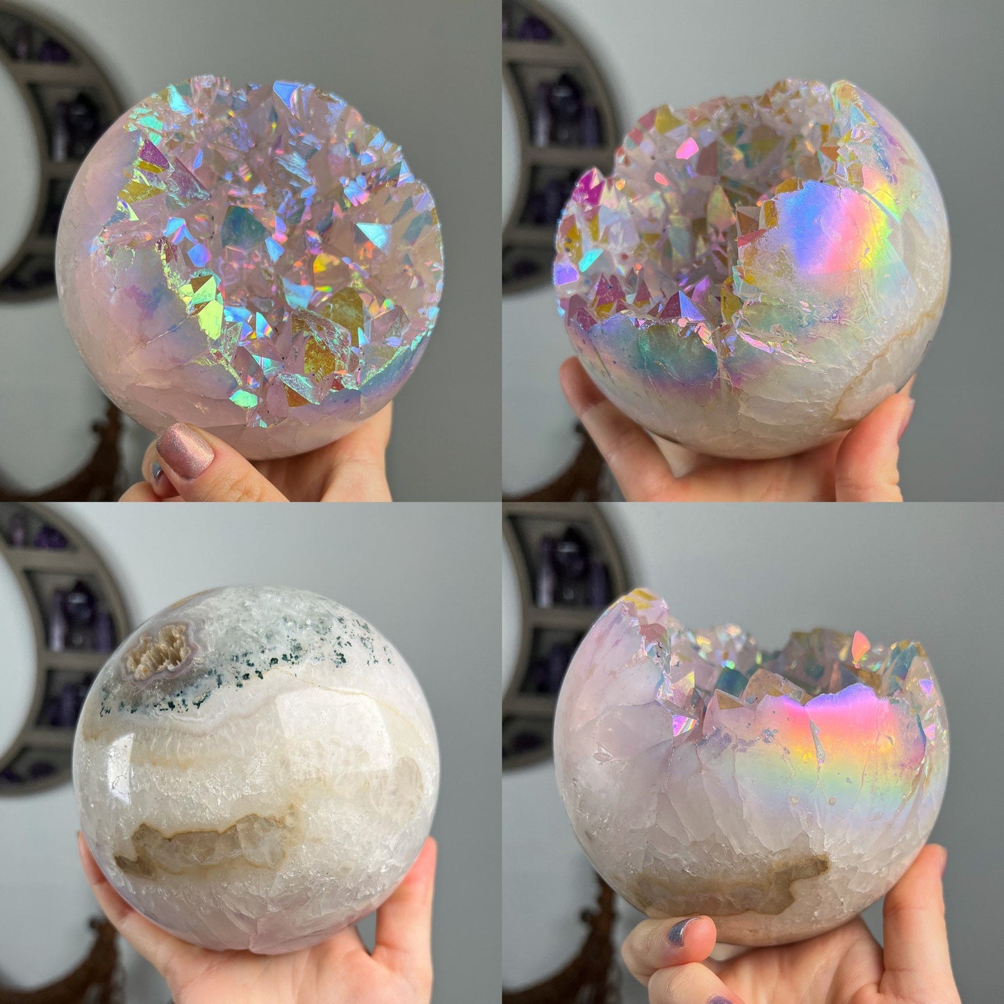 XL Rainbow Aura Amethyst Geode Sphere