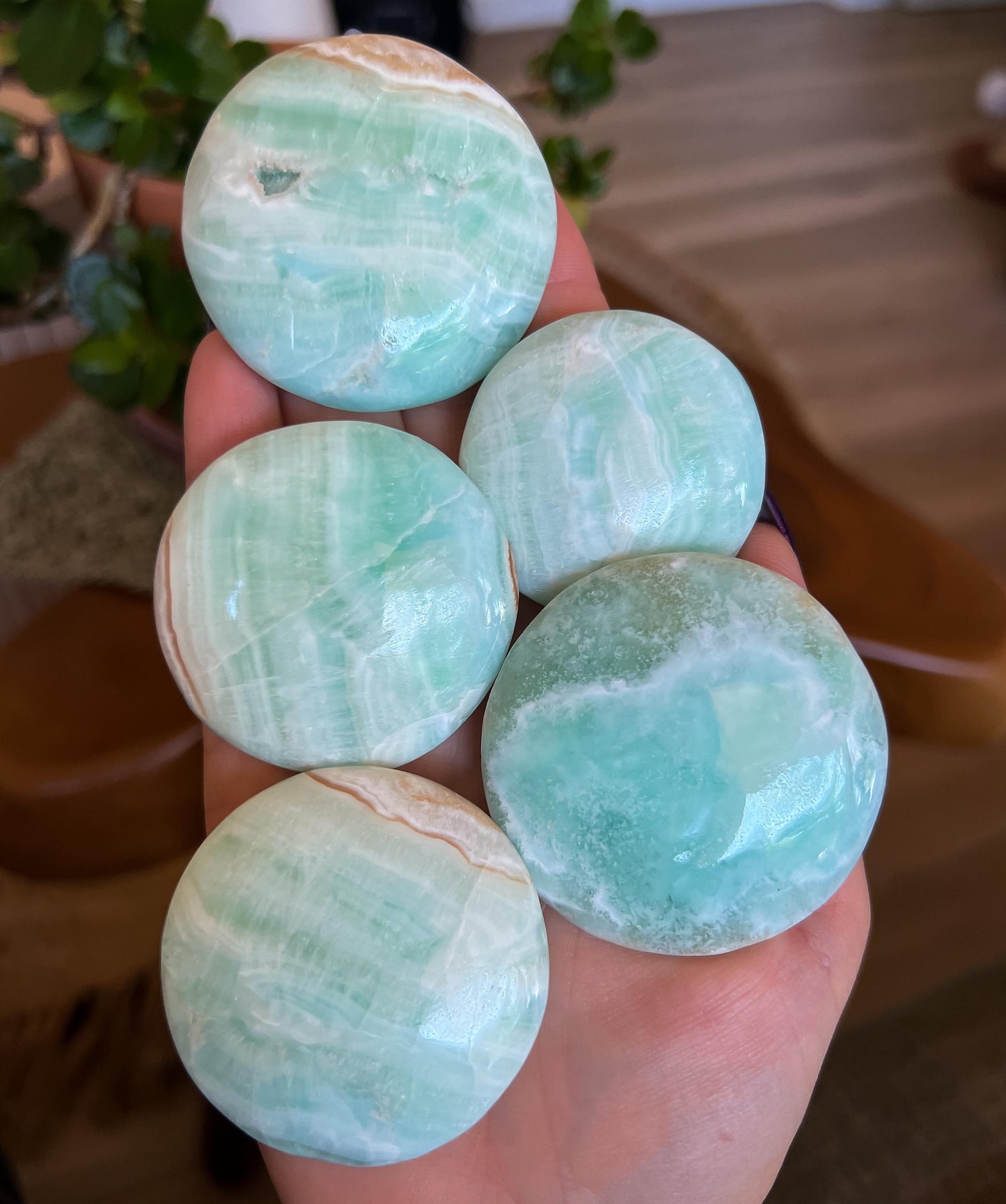 Caribbean Calcite Round Palm Stones