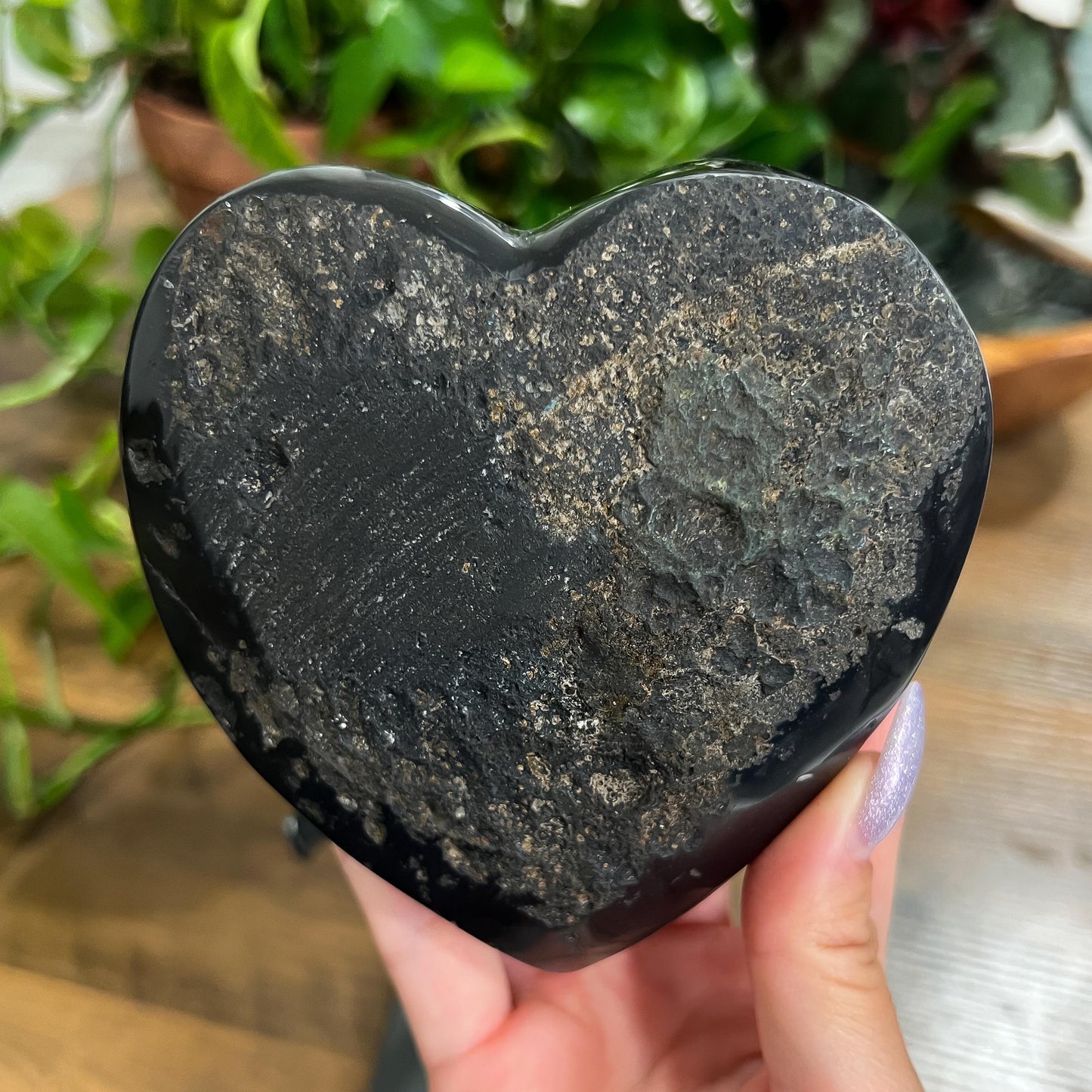Black Galaxy Amethyst Heart: Druzy Crystal from Uruguay