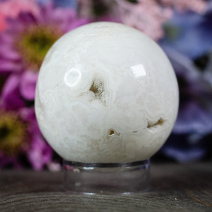 Druzy Snow Plume Agate Sphere