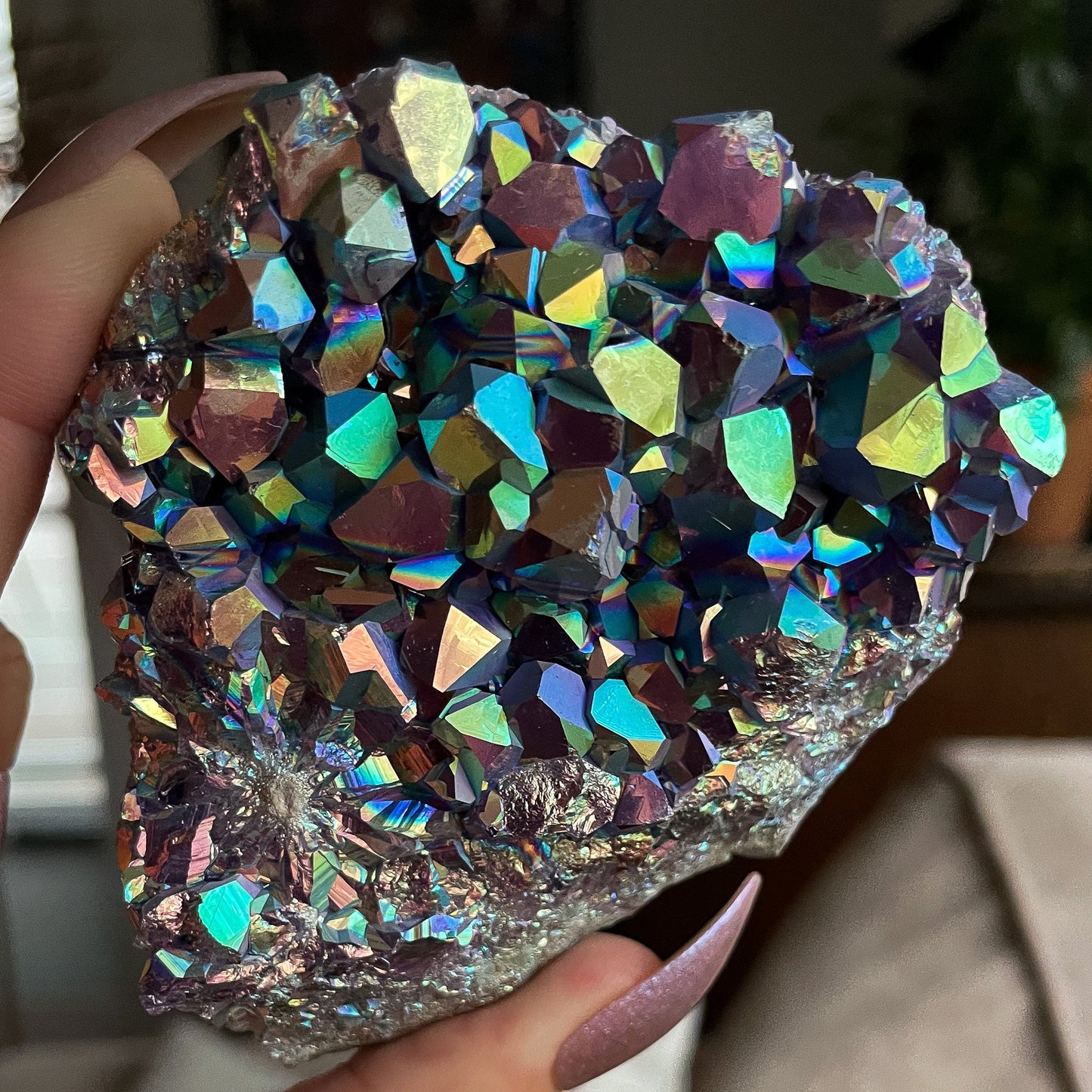 Rainbow Aura Amethyst Cluster