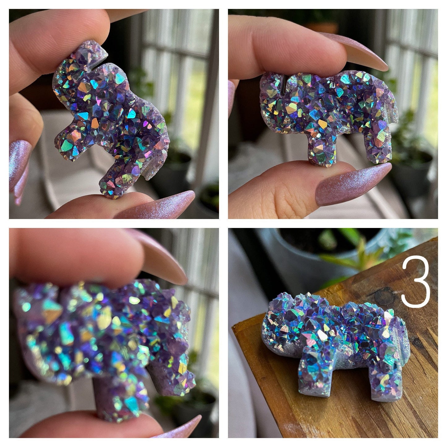 Rainbow Aura Amethyst Elephant