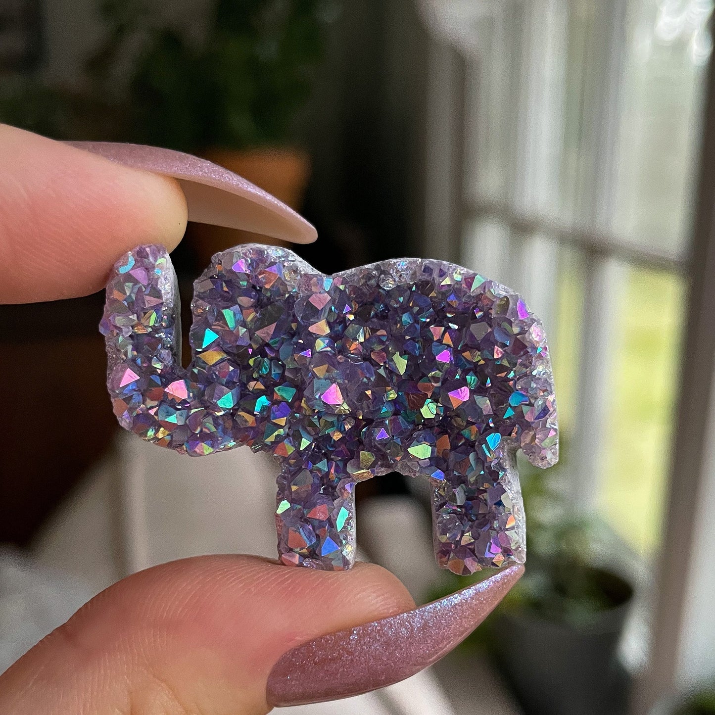 Rainbow Aura Amethyst Elephant