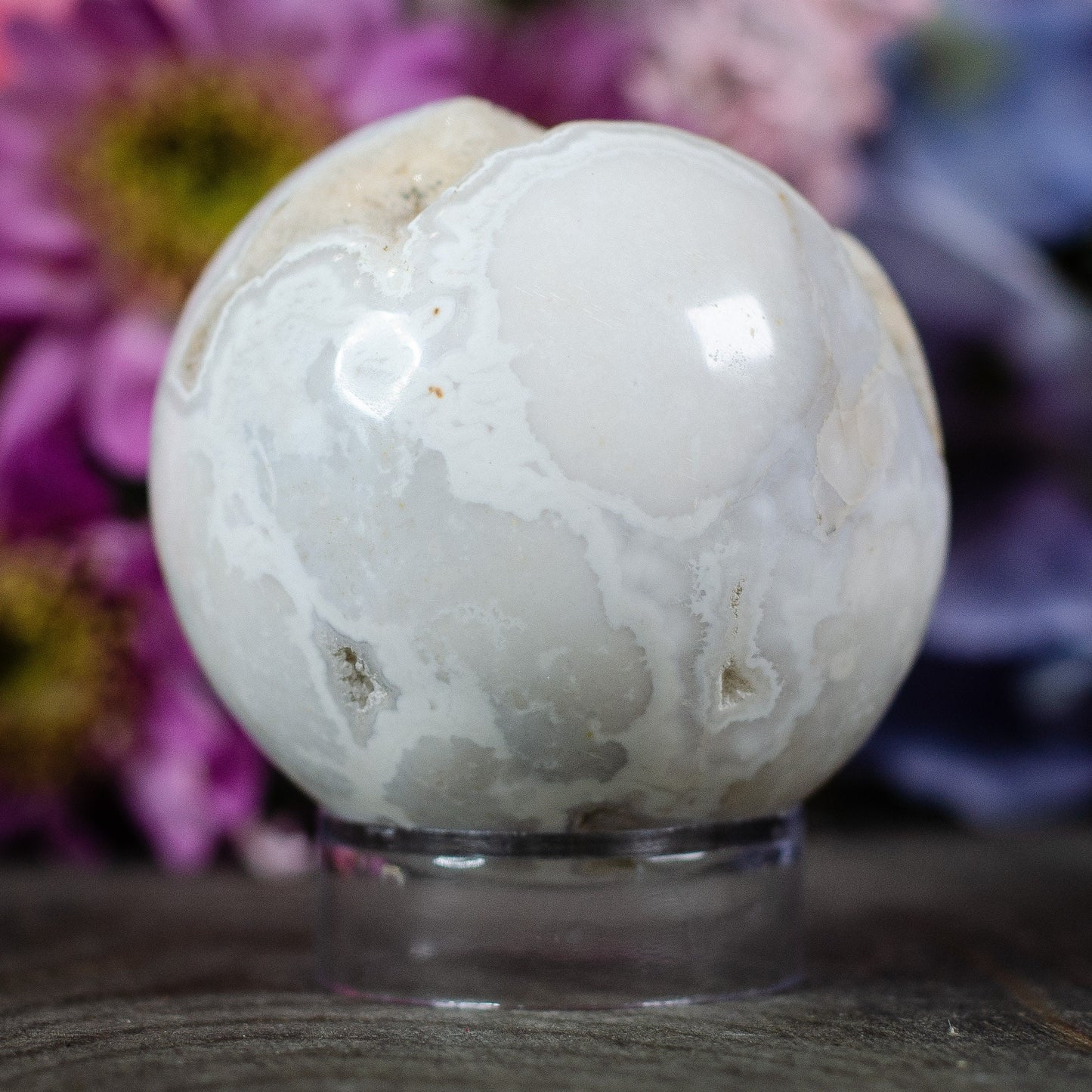 Druzy Snow Plume Agate Sphere