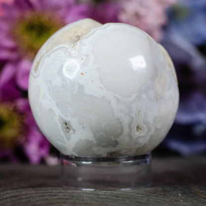 Druzy Snow Plume Agate Sphere