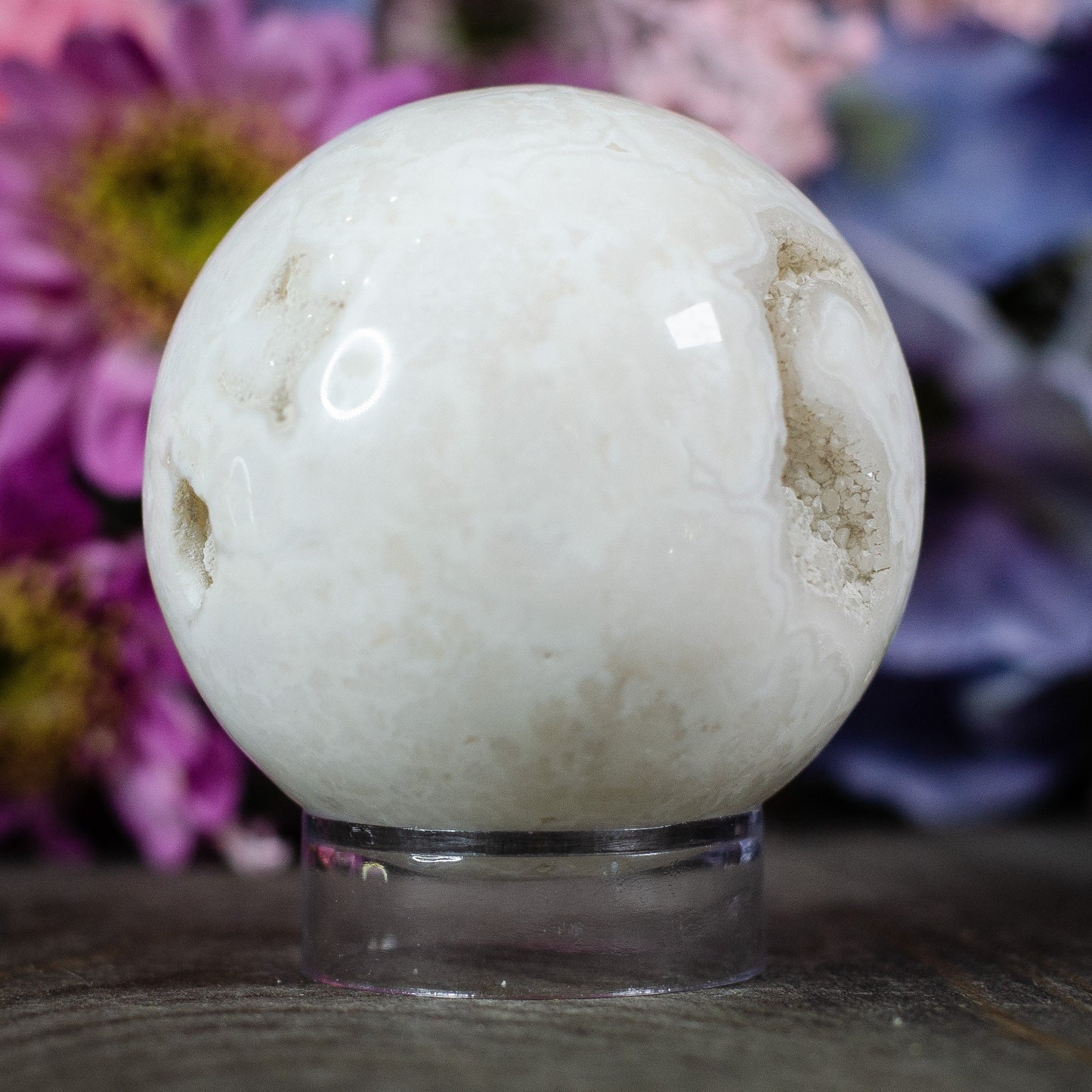 Druzy Snow Plume Agate Sphere
