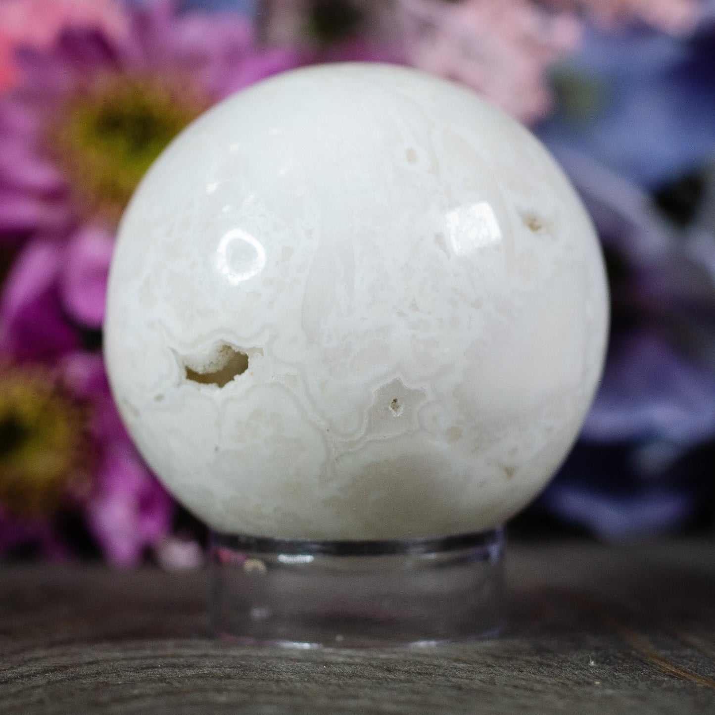 Druzy Snow Plume Agate Sphere