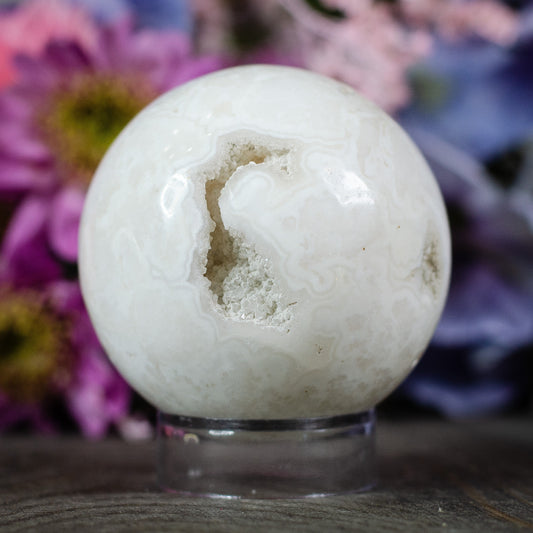 Druzy Snow Plume Agate Sphere