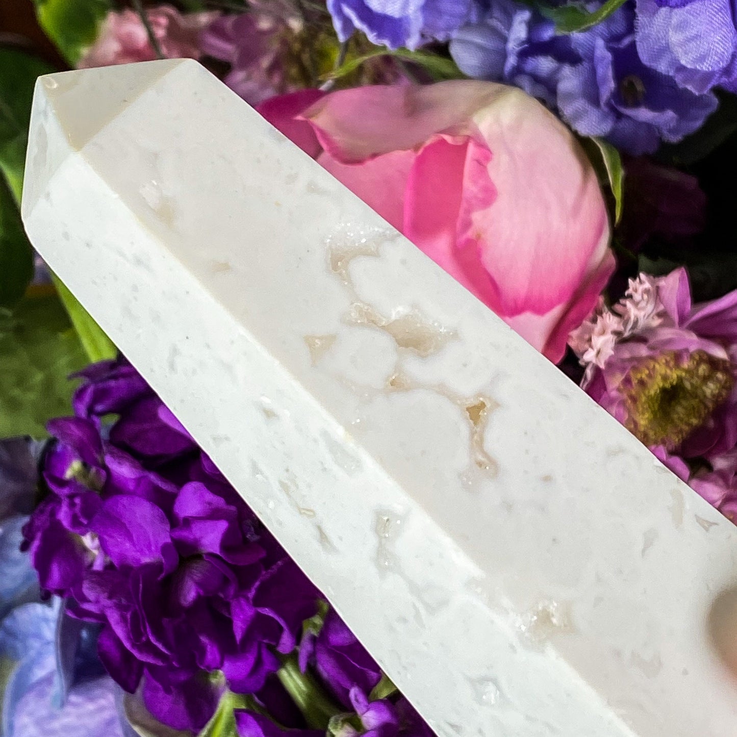 Druzy Snow Plume Agate Pillar