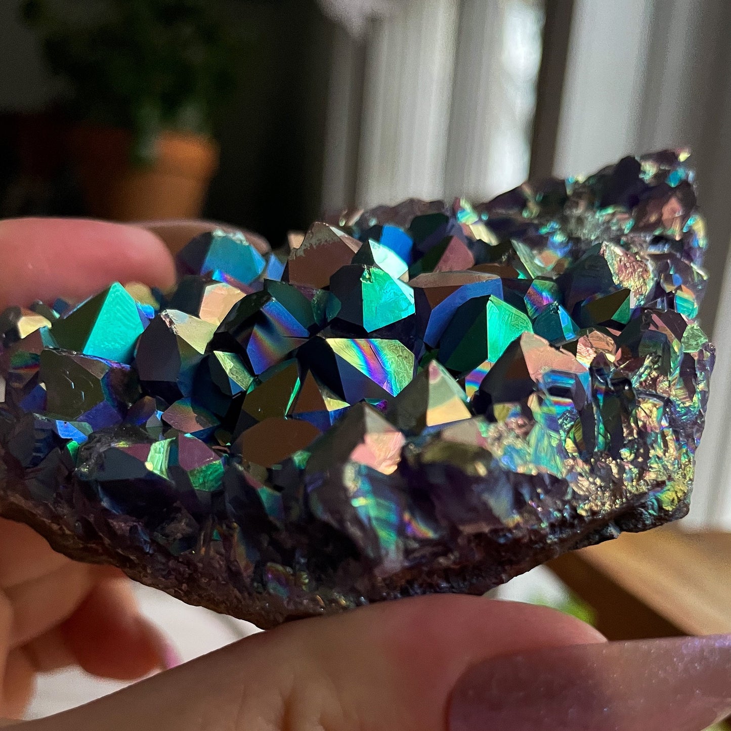 Rainbow Aura Amethyst Cluster