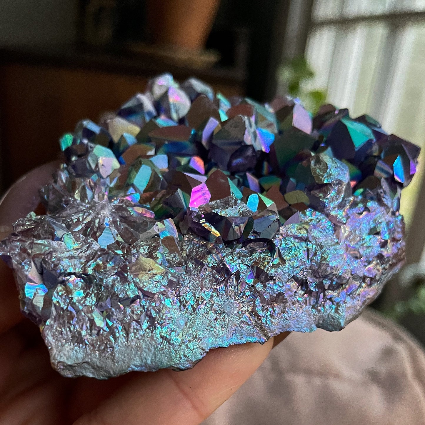 Rainbow Aura Amethyst Cluster