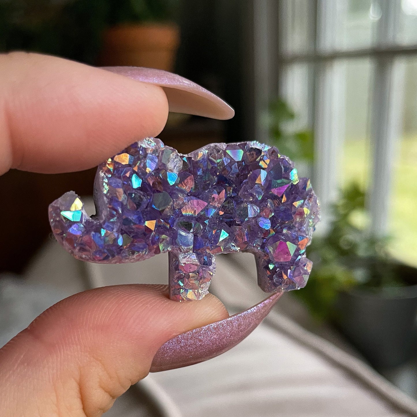 Rainbow Aura Amethyst Elephant