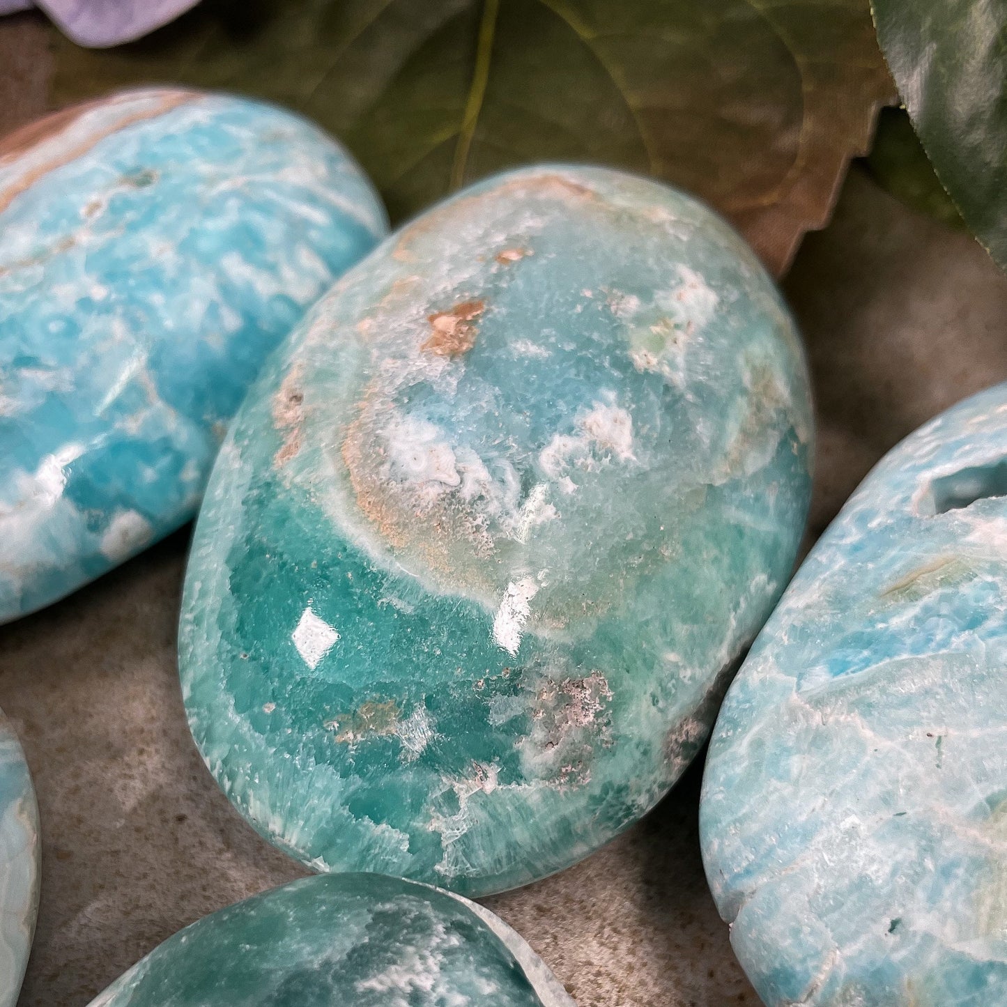 Blue Aragonite Calcite Palm Stone