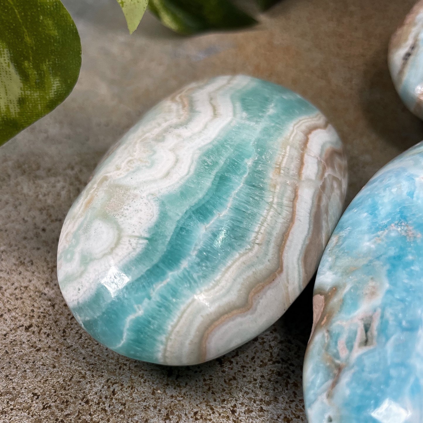 Blue Aragonite Calcite Palm Stone