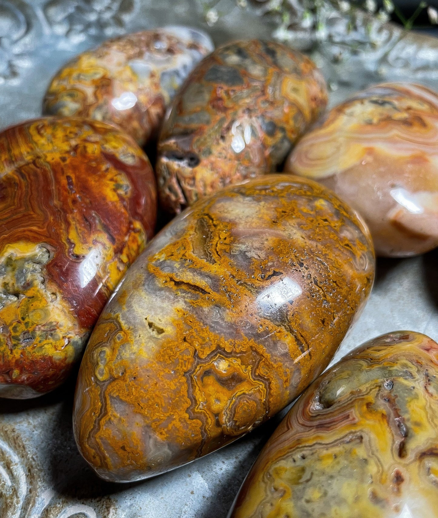 Crazy Lace Agate Palm Stone