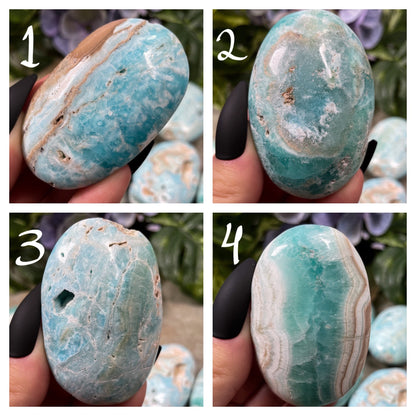 Blue Aragonite Calcite Palm Stone