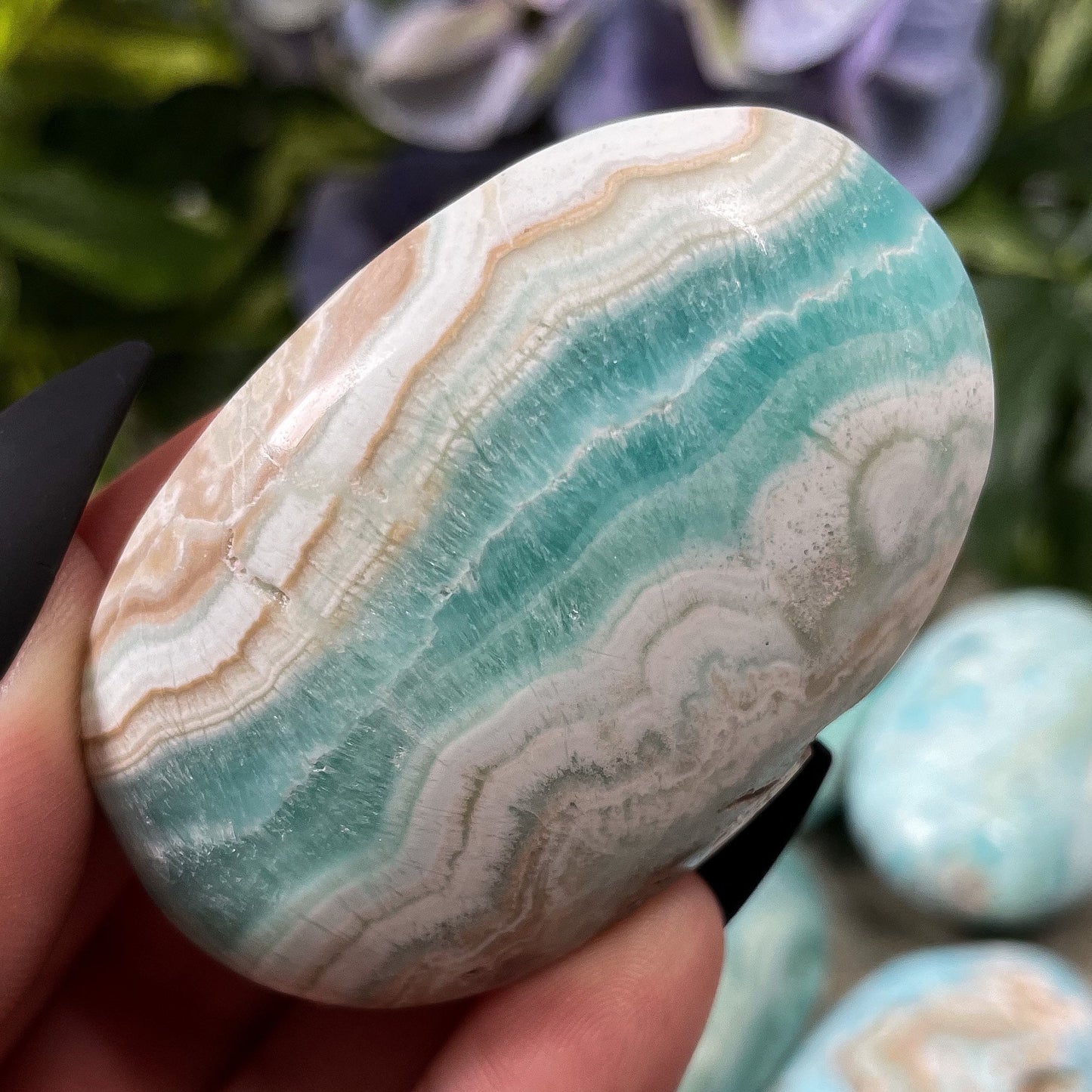 Blue Aragonite Calcite Palm Stone