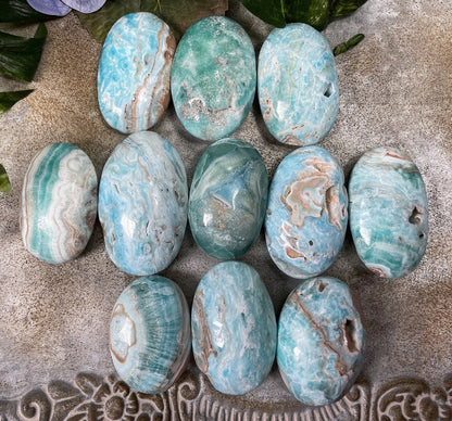 Blue Aragonite Calcite Palm Stone