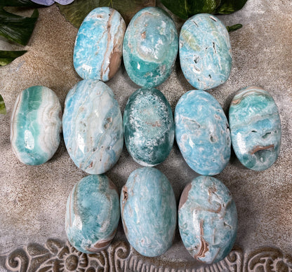 Blue Aragonite Calcite Palm Stone
