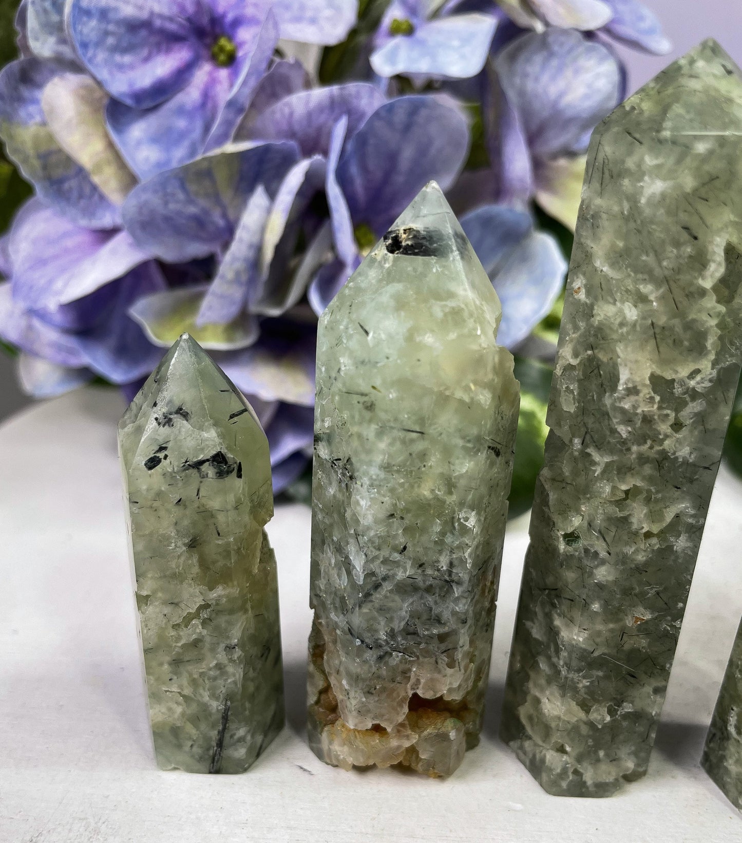 Prehnite with Black Tourmaline Tower