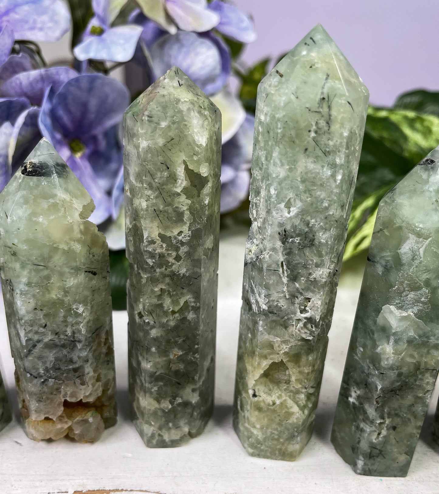 Prehnite with Black Tourmaline Tower