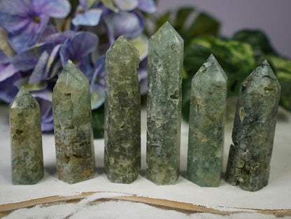 Prehnite with Black Tourmaline Tower