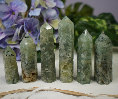 Prehnite with Black Tourmaline Tower