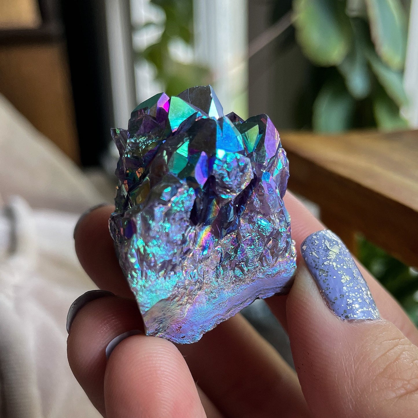 Rainbow Aura Amethyst Cluster