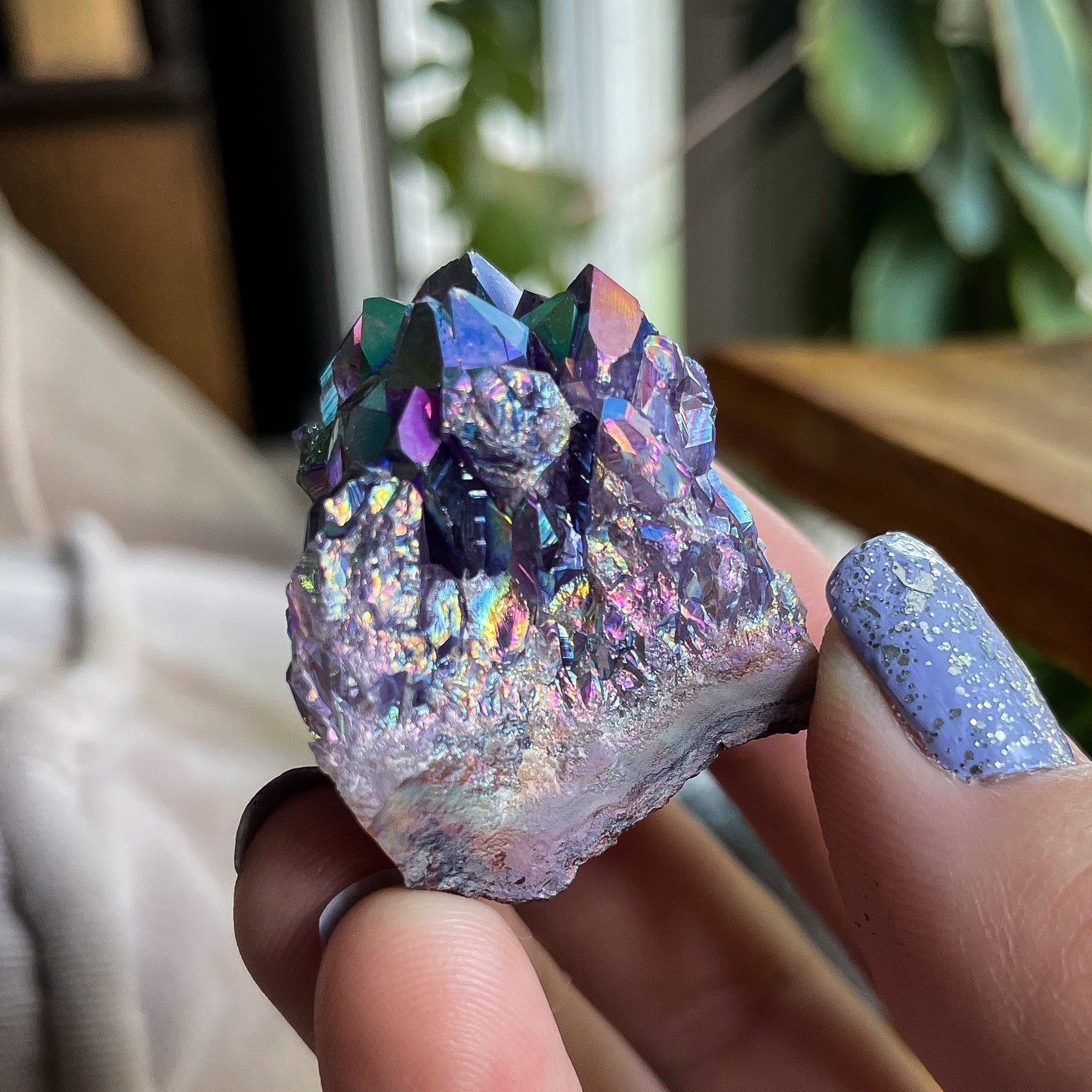 Rainbow Aura Amethyst Cluster