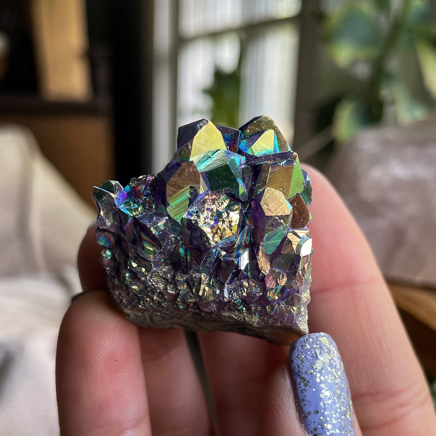 Rainbow Aura Amethyst Cluster