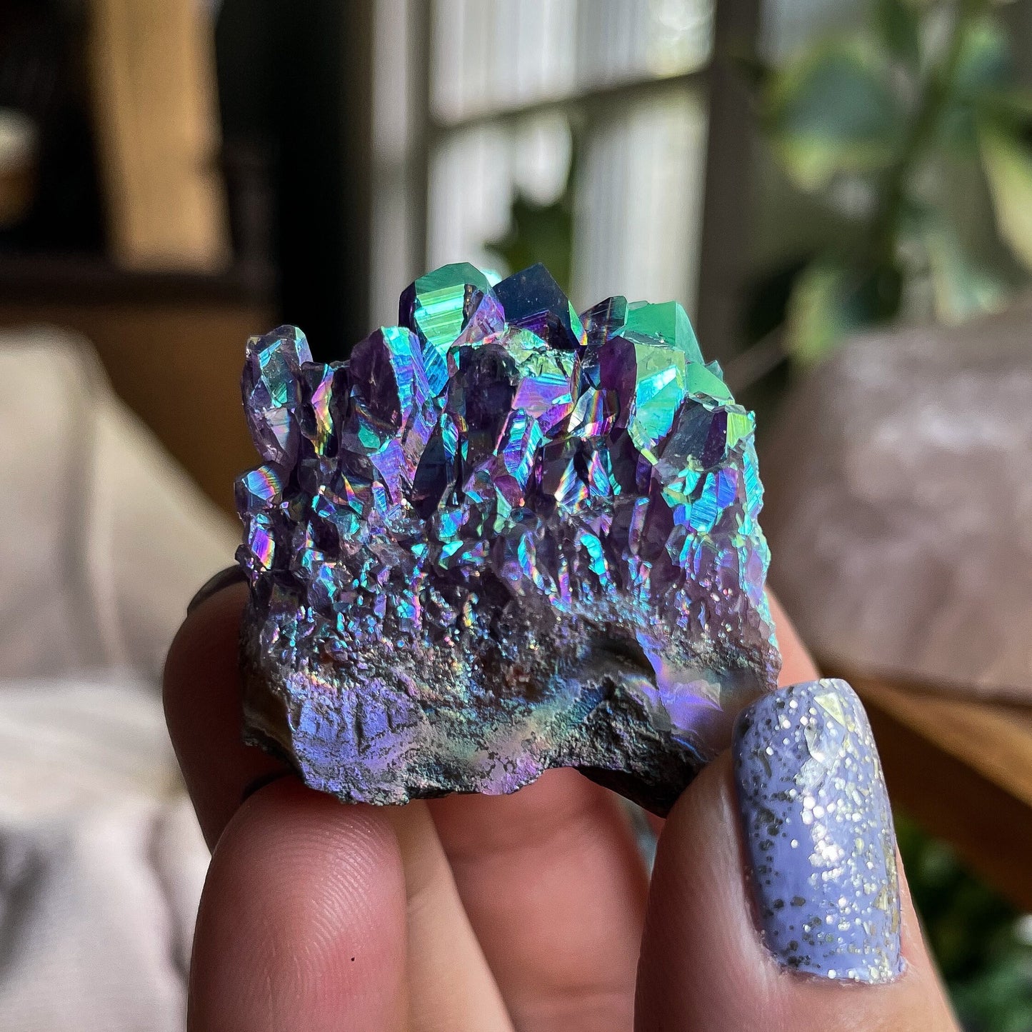 Rainbow Aura Amethyst Cluster