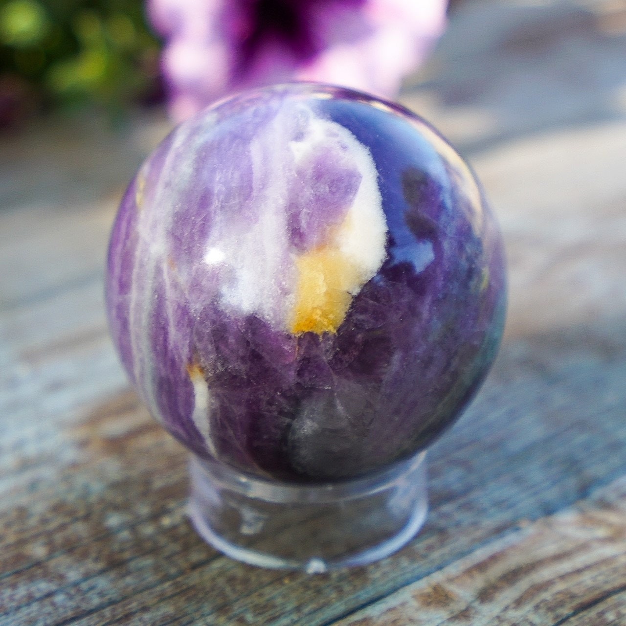 Partly Opalized Silky Fluorite Sphere