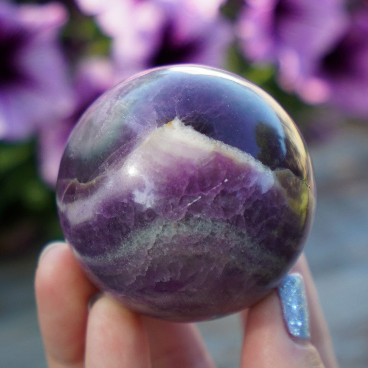 Partly Opalized Silky Fluorite Sphere