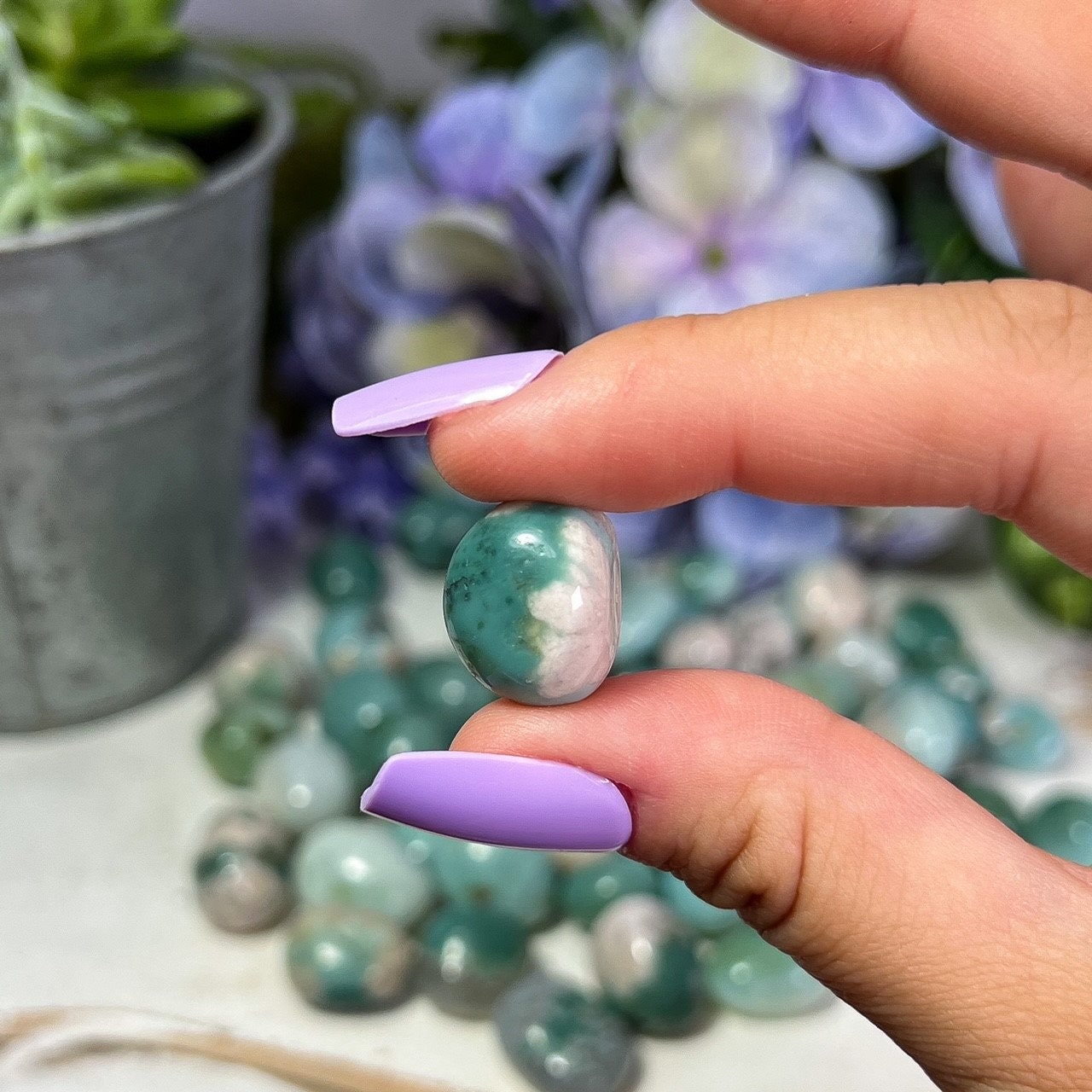 Teal Flower Agate Tumbles