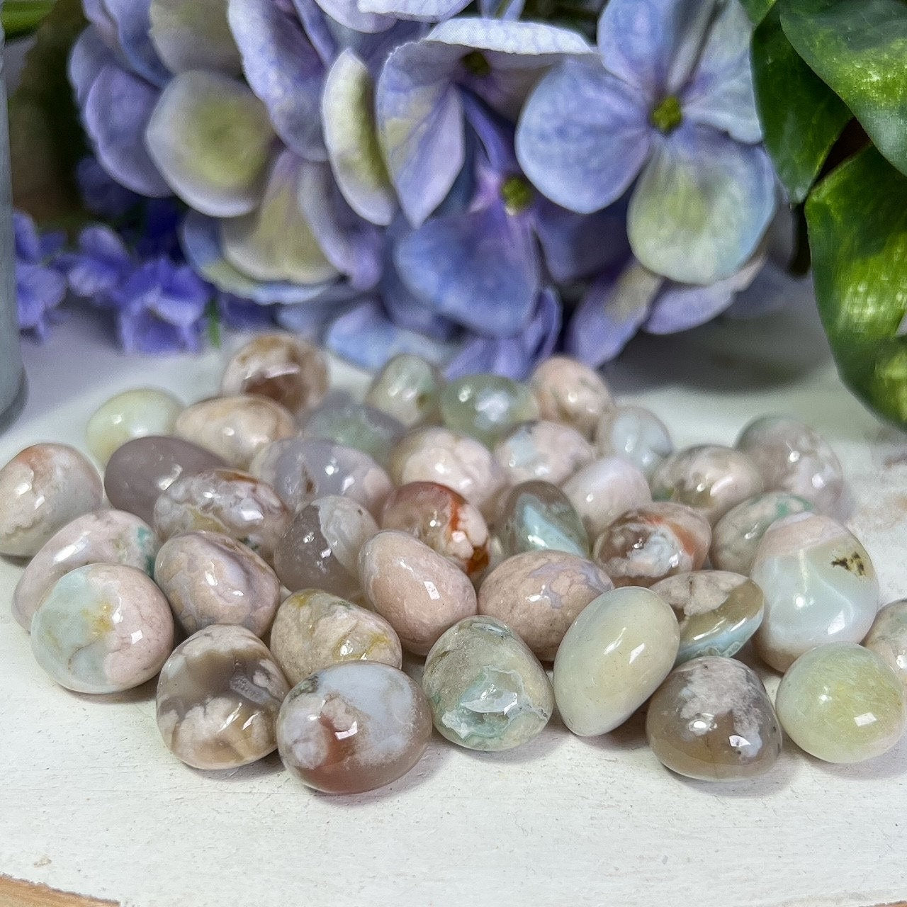 Teal Flower Agate Tumbles