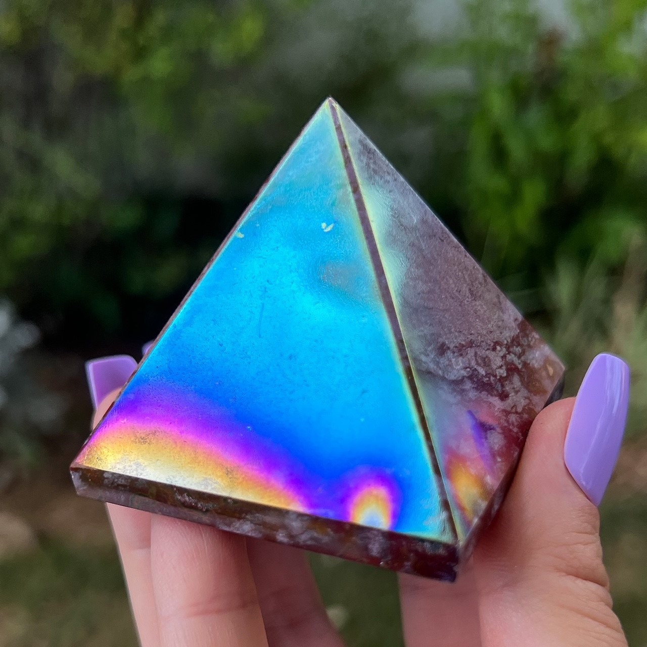 Rainbow Aura Ocean Jasper Pyramid