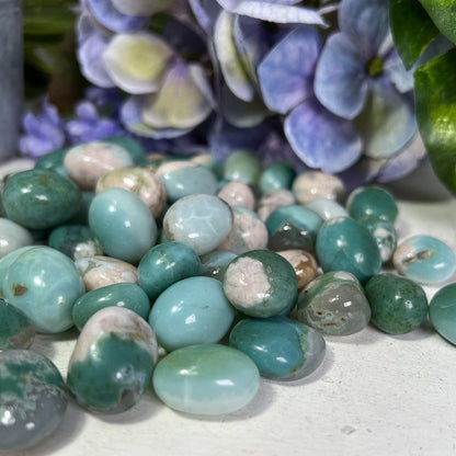 Teal Flower Agate Tumbles