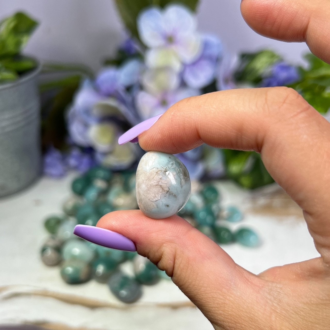 Teal Flower Agate Tumbles