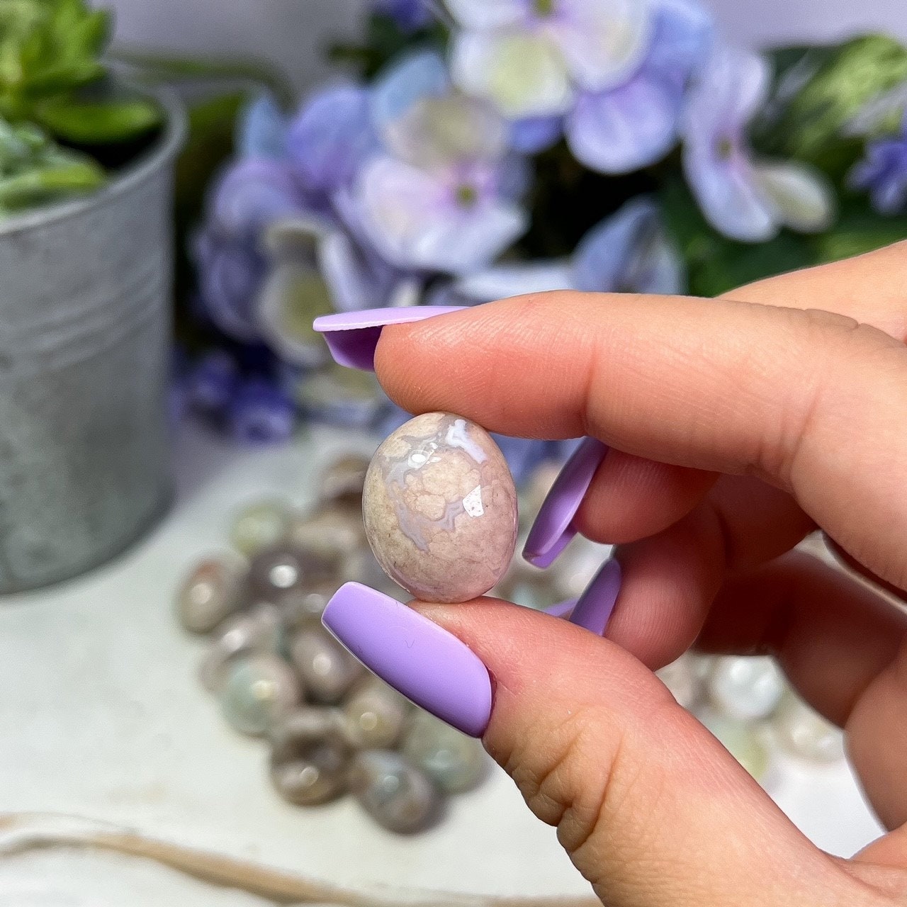Teal Flower Agate Tumbles