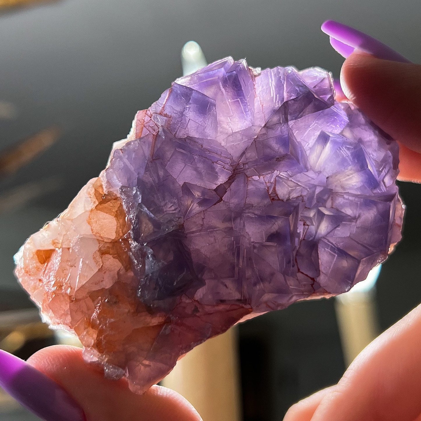 Raw Etched Purple Cubic Fluorite Cluster