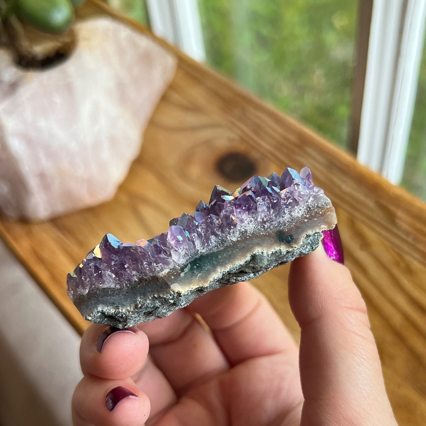 Rainbow Aura Amethyst Cluster