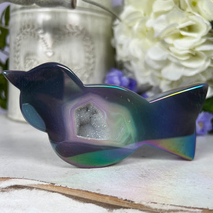 Rainbow Aura Agate Bird