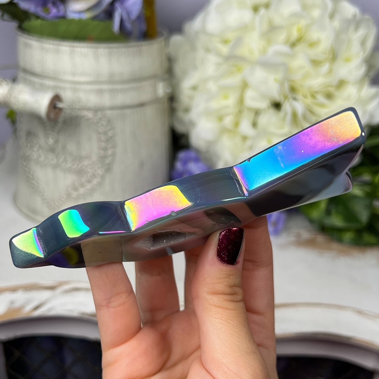 Rainbow Aura Agate Bird