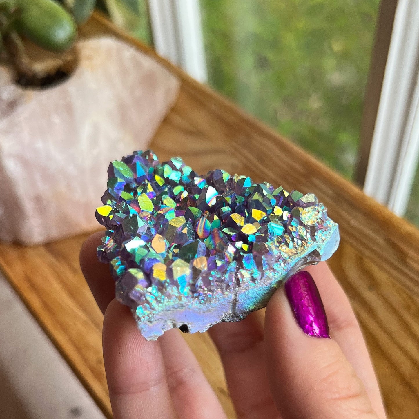 Rainbow Aura Amethyst Cluster