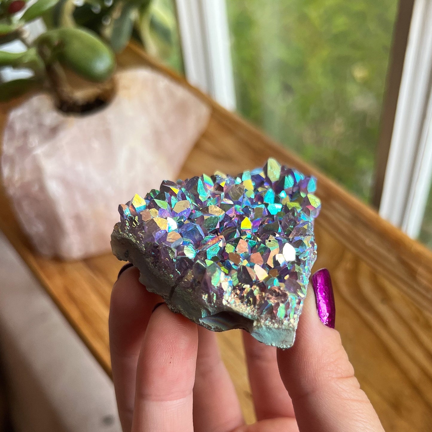 Rainbow Aura Amethyst Cluster