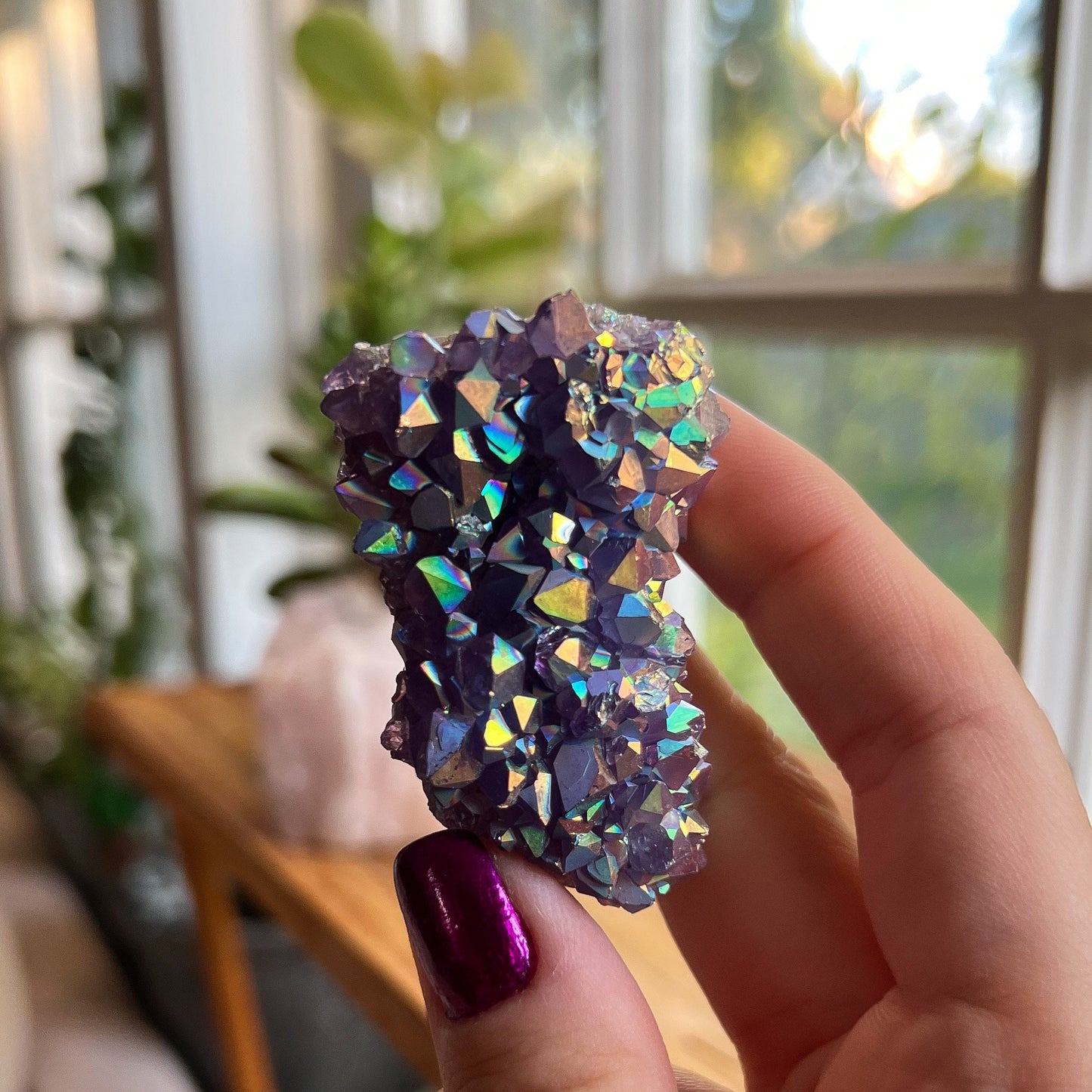Rainbow Aura Amethyst Cluster