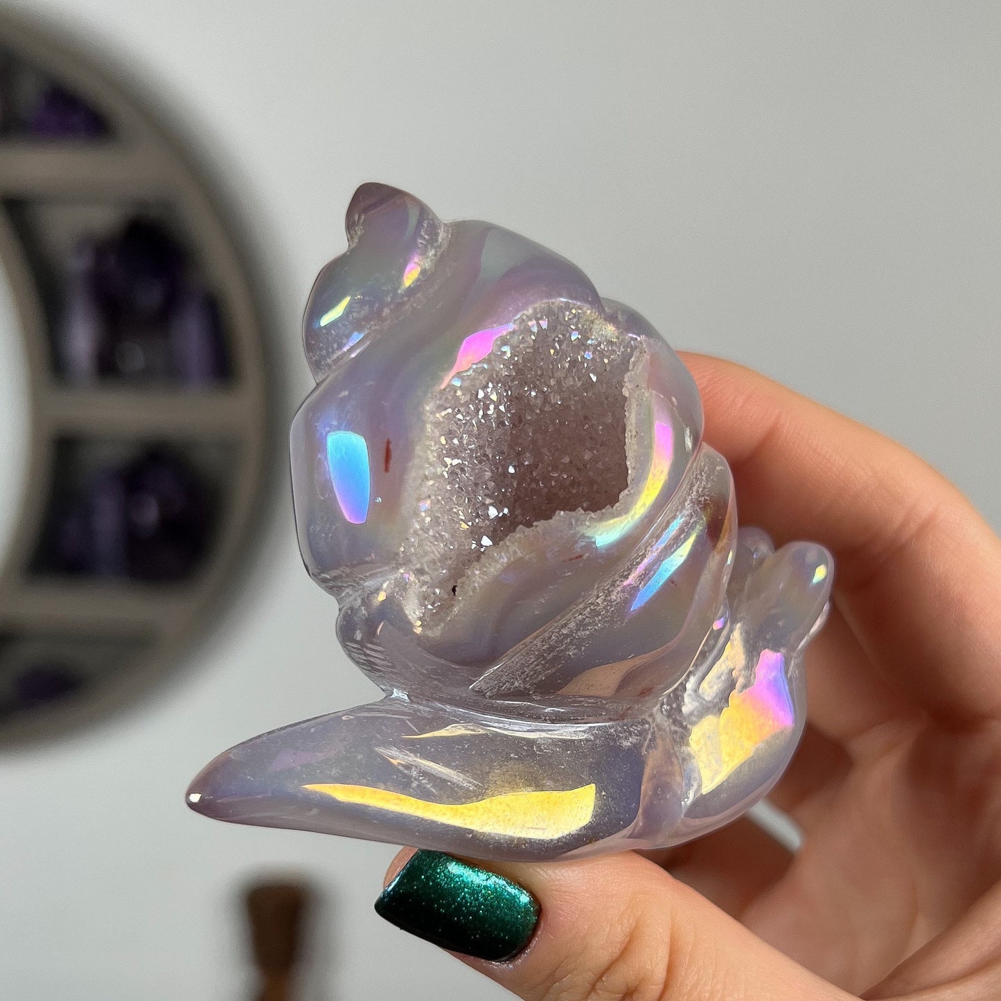 Rainbow Aura Druzy Agate Snail