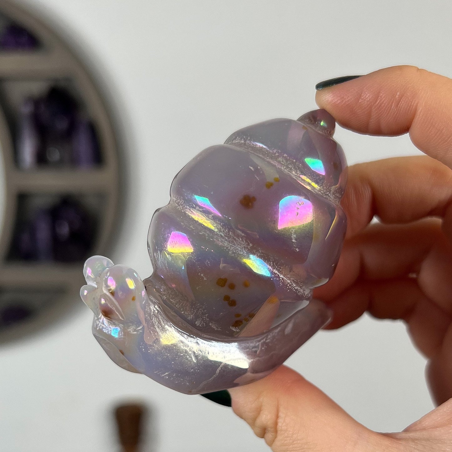 Rainbow Aura Druzy Agate Snail